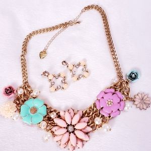 Gold Plated Crystal chain necklace earring set